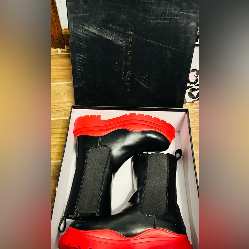 AZALEA WANG GHOSTED FLATFORM CHELSEA BOOT IN RED